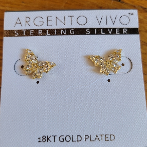 ARGENTO VIVO STERLING SILVER Cubic Zirconia Butterfly Stud Earrings - Picture 6 of 7